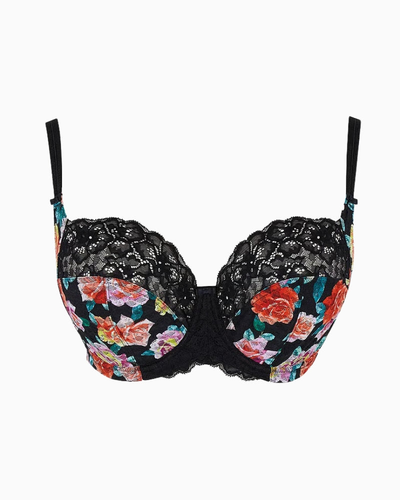Panache Envy Full Cup Bra in Black/Rose Print cup detail