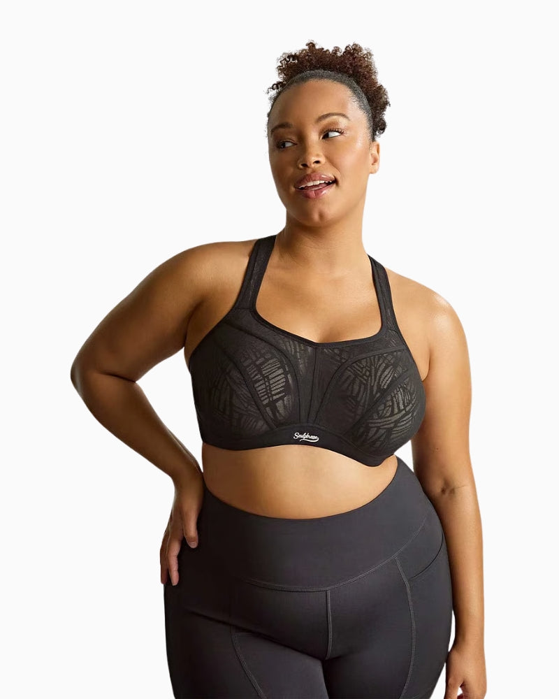 Panache Sculptresse Activate Sports Bra in Black/Coral front view