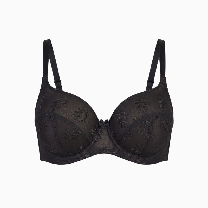 Panache Tango Balcony Bra in black leaf embroidery detail