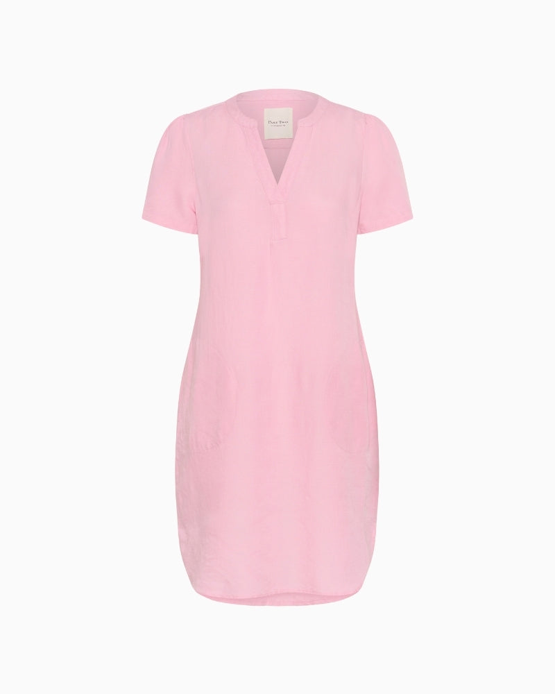 Amina linen dress soft pink front view – Áines Boutique