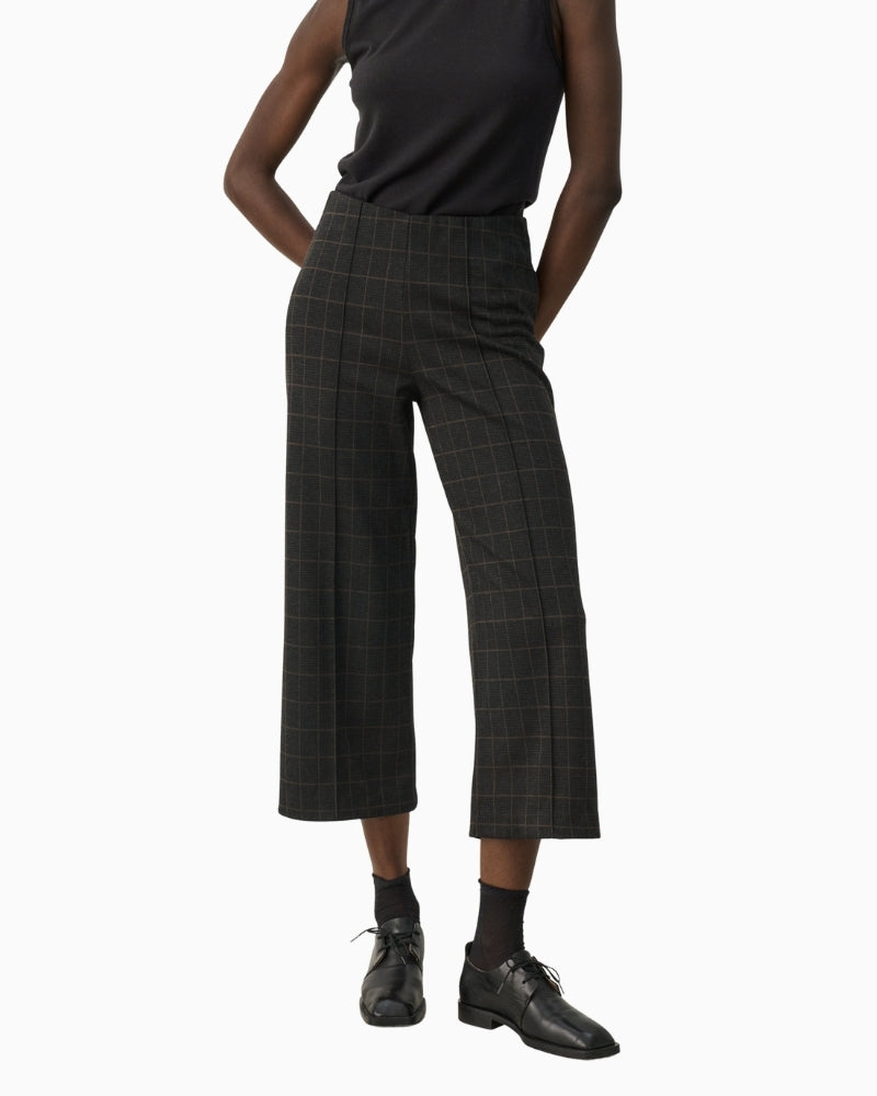 Grey check wide-leg trousers by Part Two with cropped ankle length