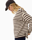 Close-up of soft striped knit texture on Lilye jumper by Part Two