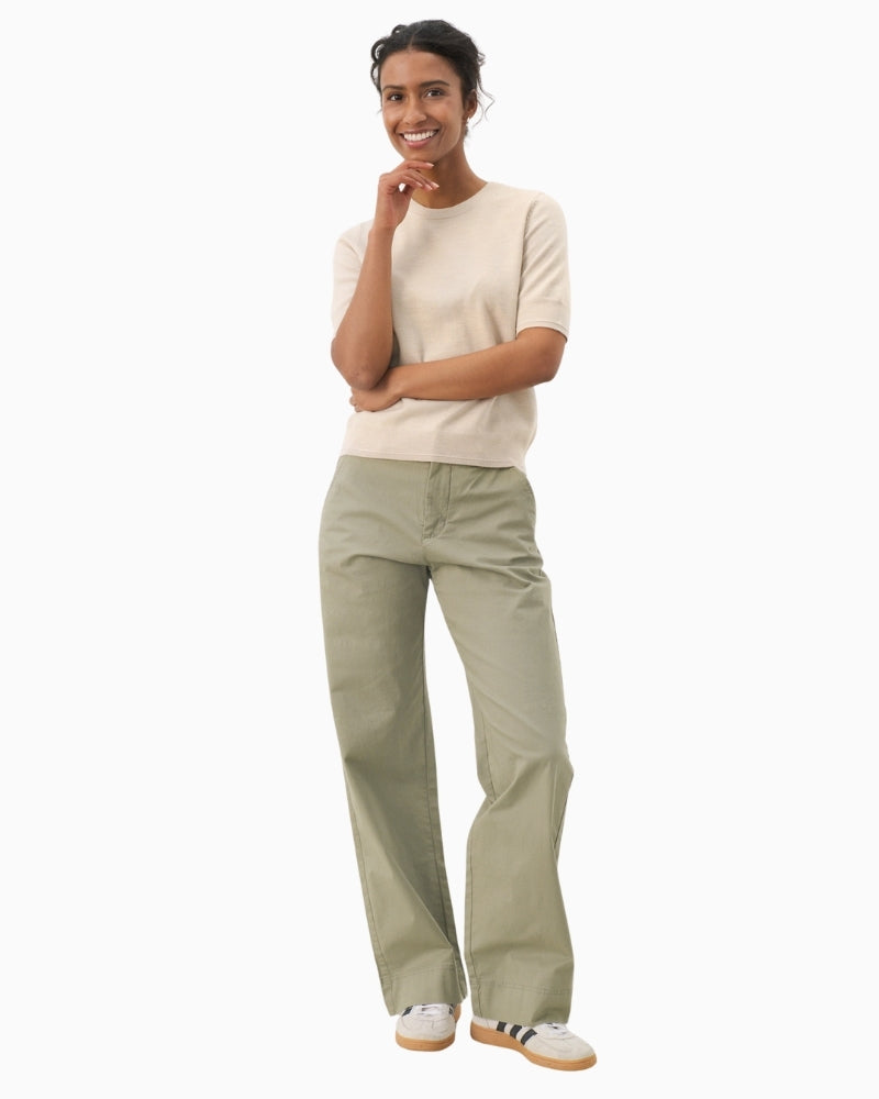 NatanyaPW pullover laid flat showing classic shape and ribbed trims