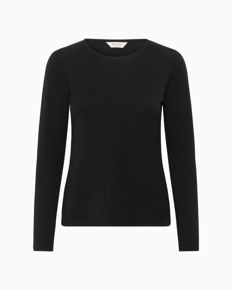 Front view of Nemaja tee showing round neckline and fitted shape