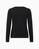 Back view of long sleeve slim tee with soft drape and stretch fabric