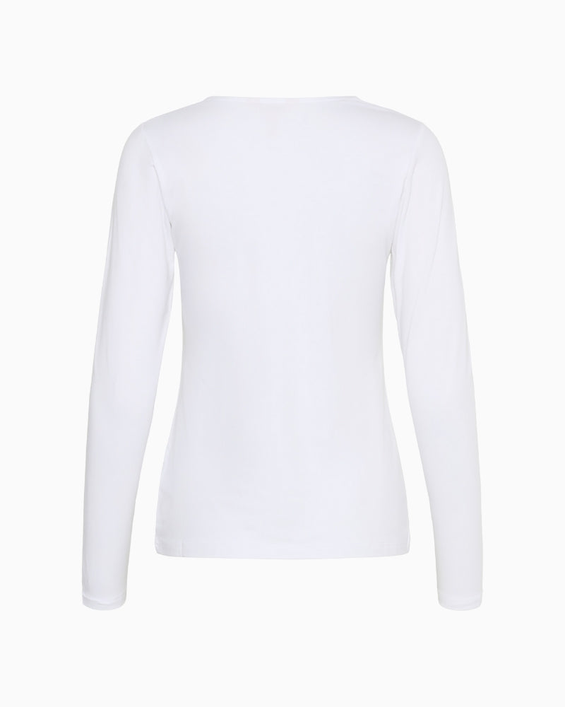 Back view showing stretch and texture of material in long sleeve tee