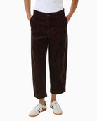 Chocolate brown corduroy trousers by Part Two with carpenter-style side pockets