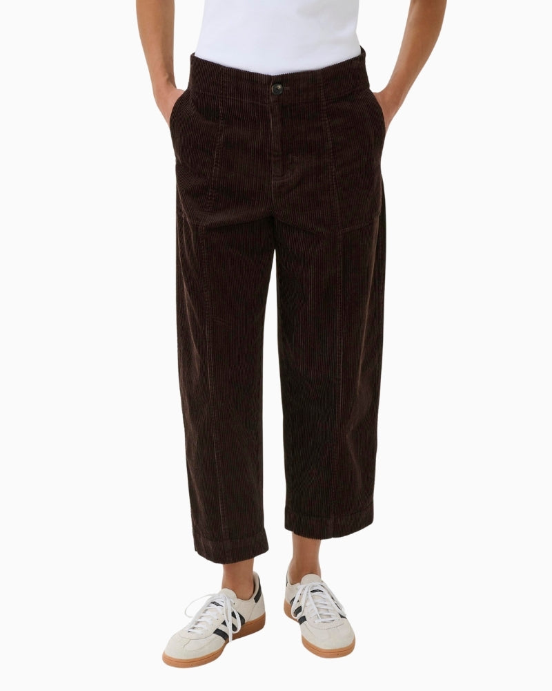 Chocolate brown corduroy trousers by Part Two with carpenter-style side pockets
