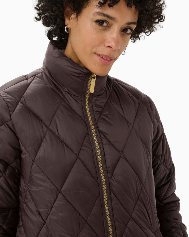 Close-up of fabric texture and collar on Part Two lightweight coat