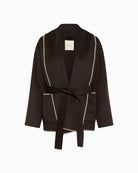 Brown Safran wool blend relaxed fit coat with long sleeves