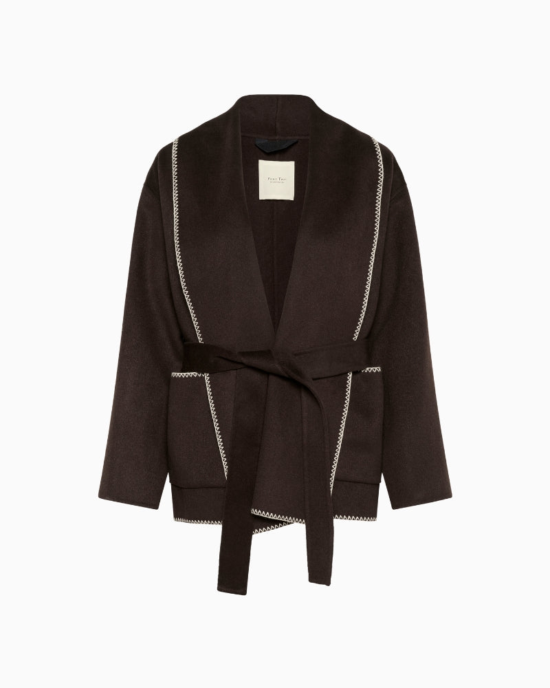 Brown Safran wool blend relaxed fit coat with long sleeves