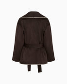 Back view of brown wool blend coat with straight cut