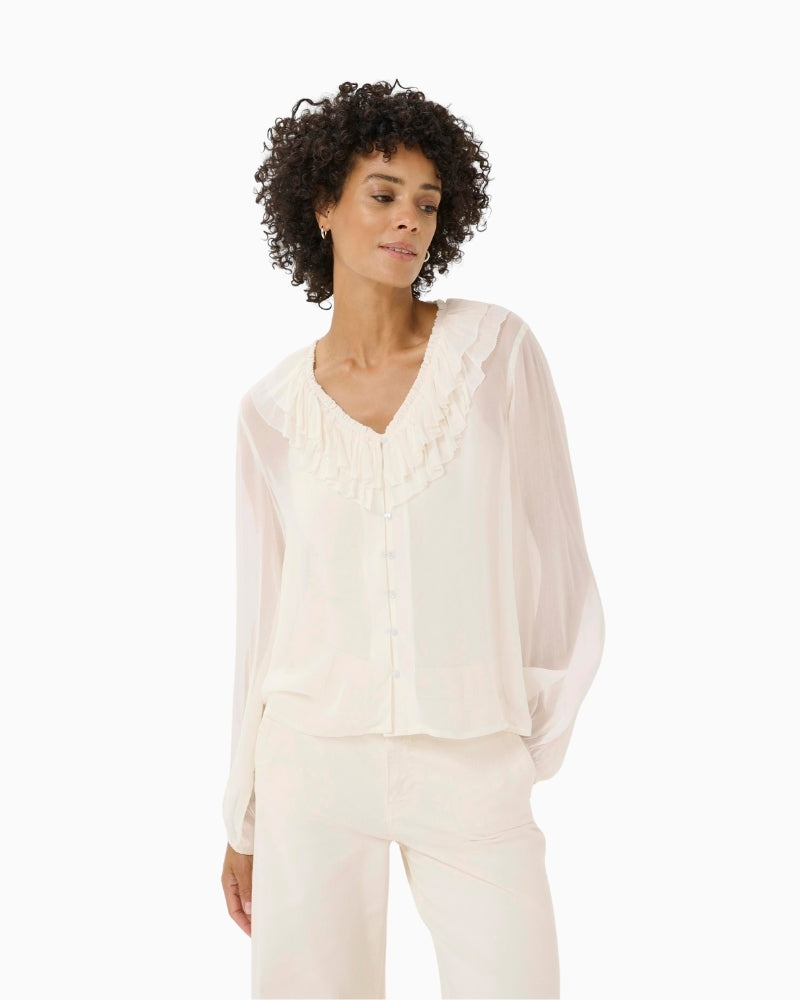 Part Two SanazPW blouse in sheer viscose with ruffle V-neckline
