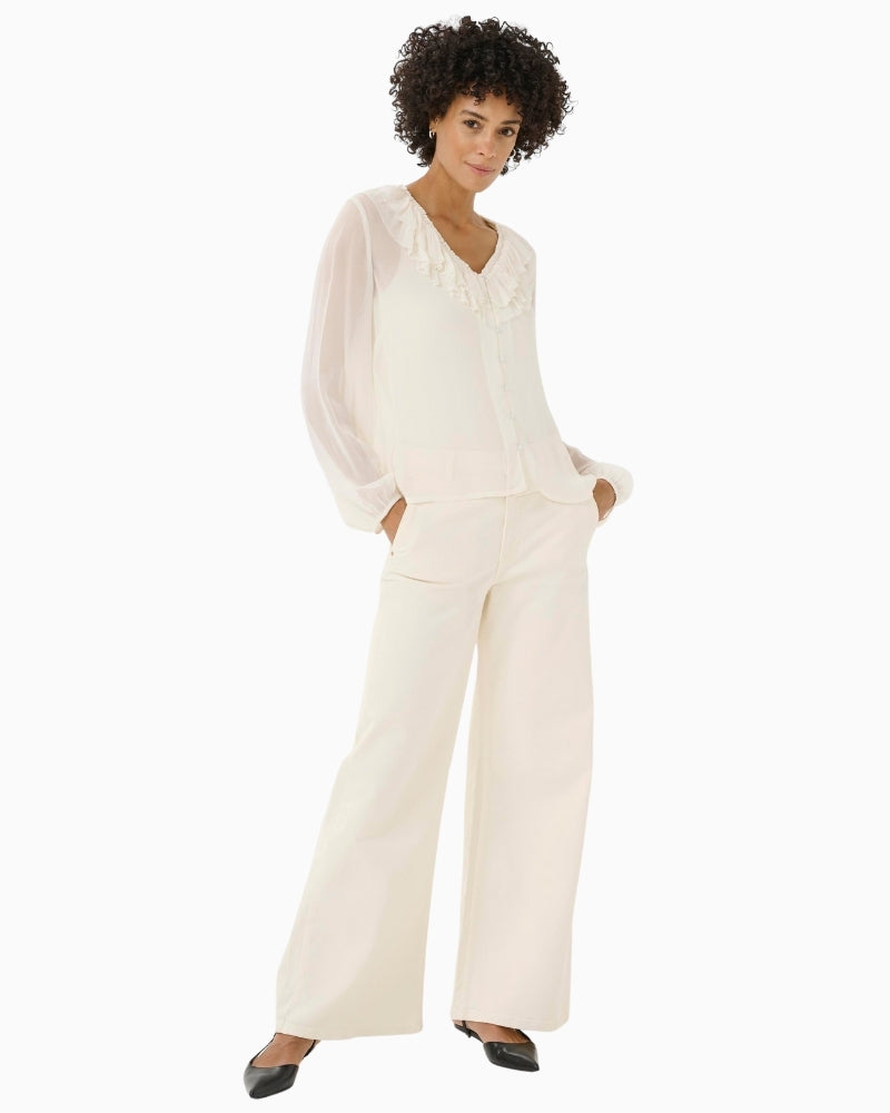 Part Two SanazPW blouse in sheer viscose with ruffle V-neckline