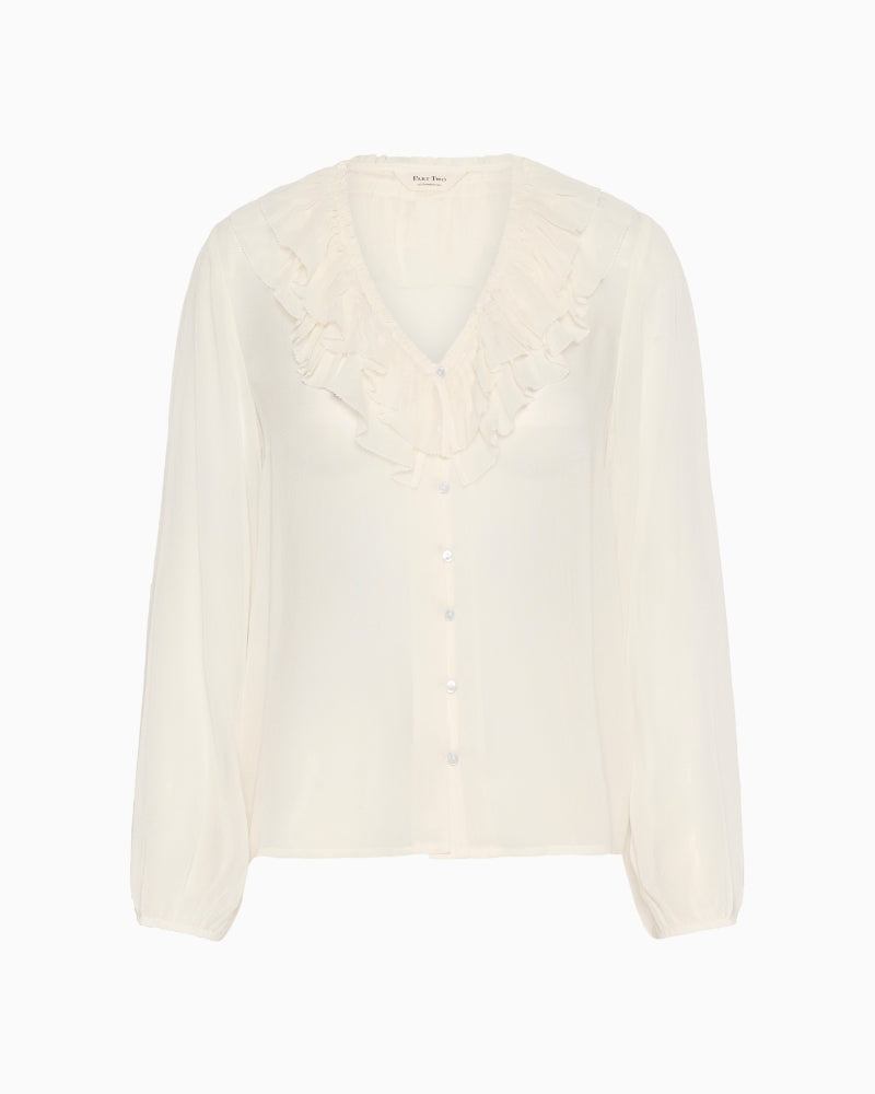 Part Two SanazPW blouse in sheer viscose with ruffle V-neckline