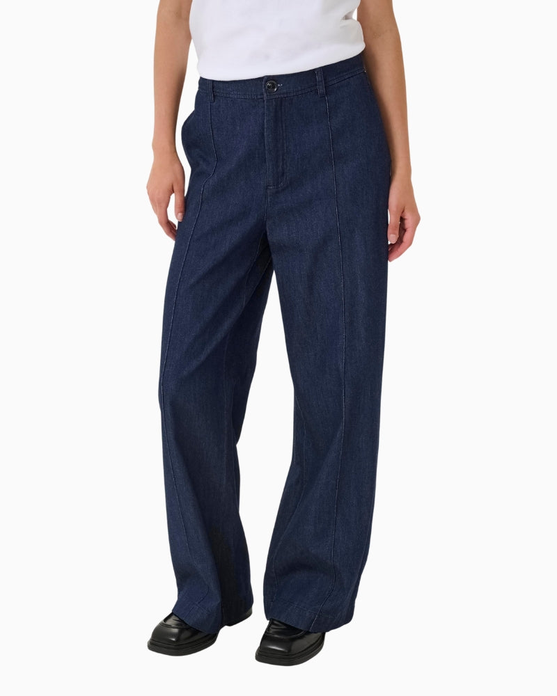 Straight-leg denim trousers by Part Two with pressed creases and side pockets