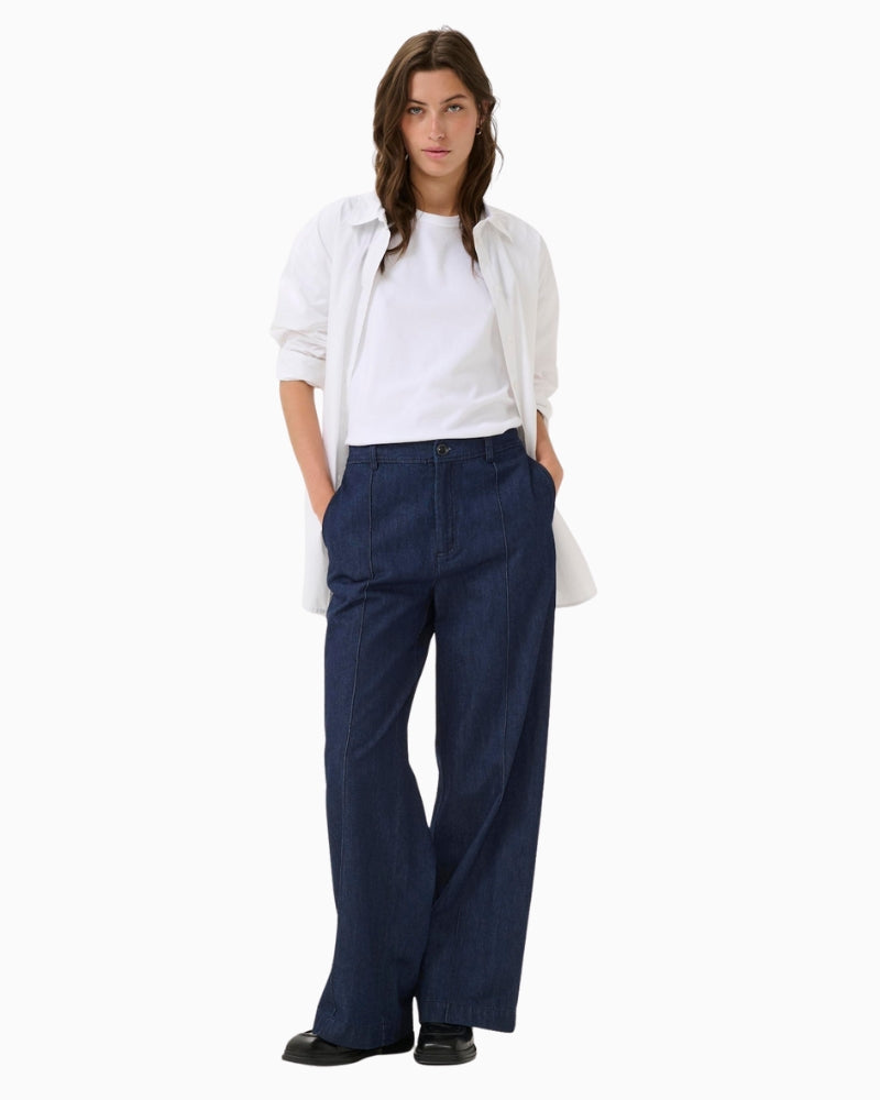Straight-leg denim trousers by Part Two with pressed creases and side pockets