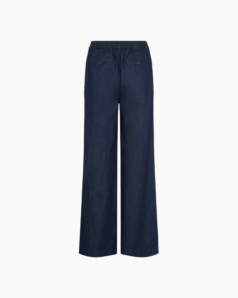 Back view of Sarana trousers showing comfort waistband and full-length cut