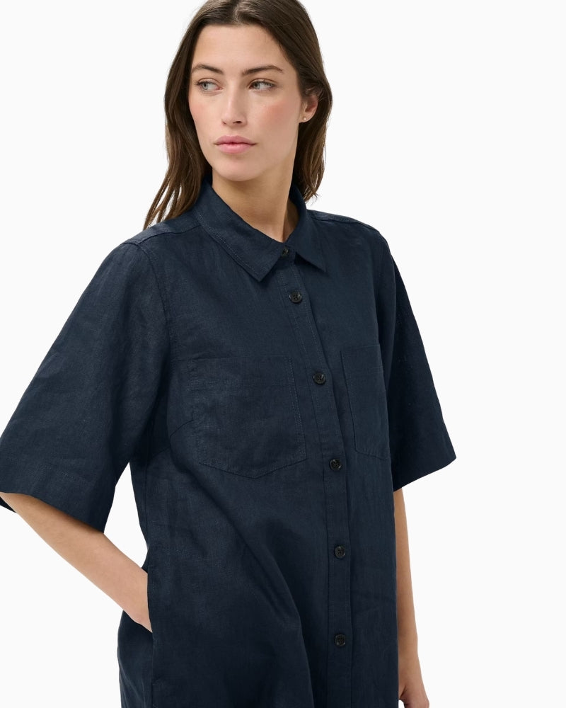 Part Two Sardia linen dress navy collar detail – Áines Boutique