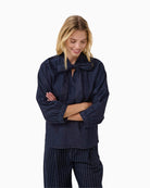 Dark rinse denim blouse by Part Two with necktie and ¾ gathered sleeves