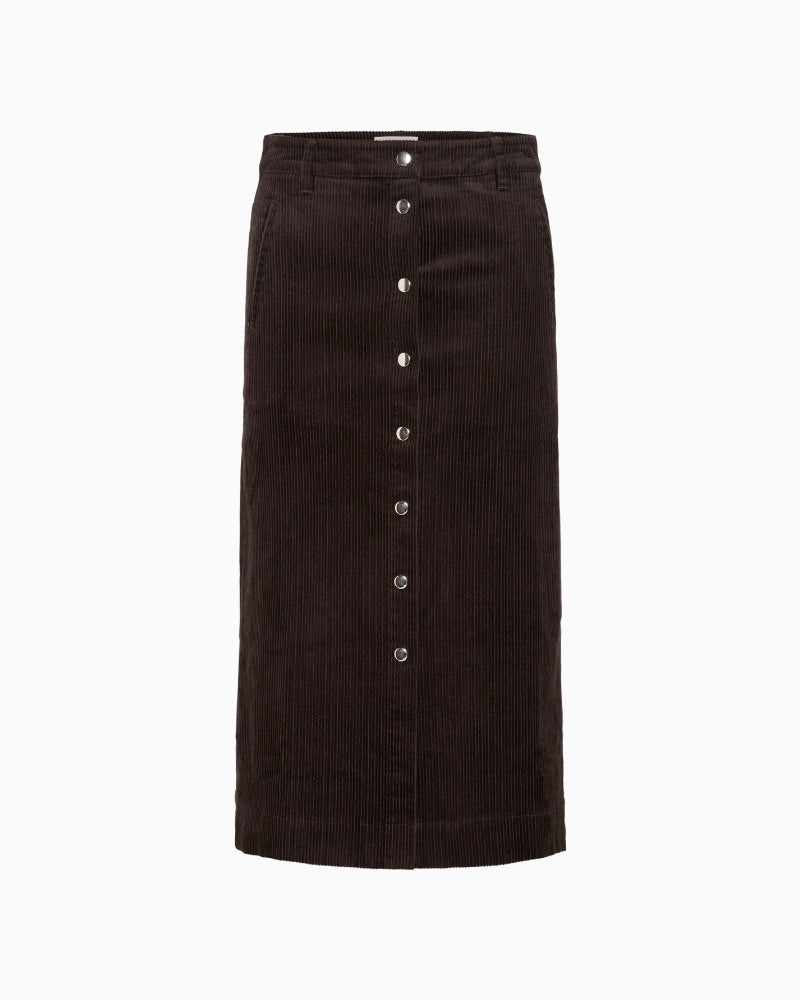 Front view of ShaylaPW skirt showing A-line shape and cord texture