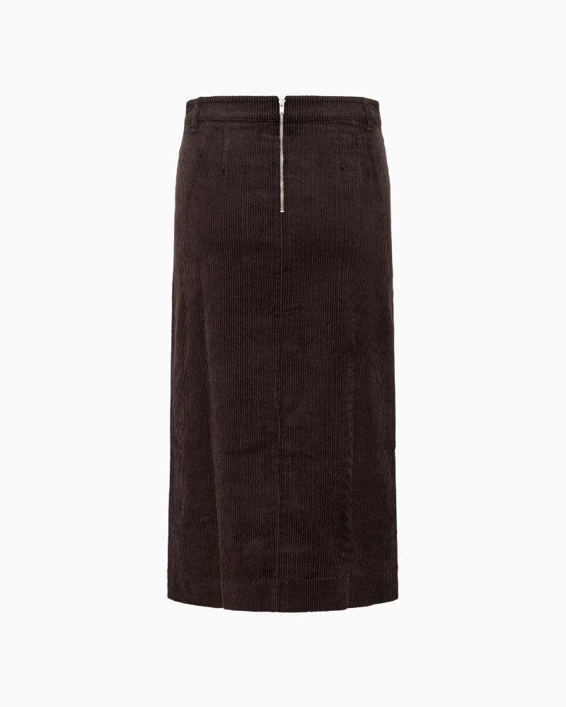 Back of cord skirt by Part Two with zip closure and clean fit