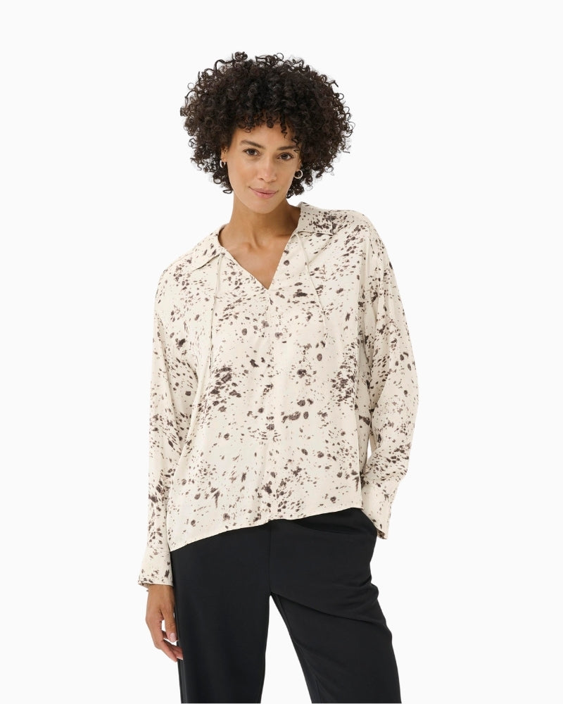 Abstract print blouse by Part Two with V-neckline and tie detail in lightweight viscose