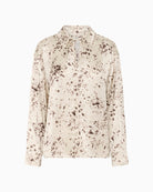 front of Full-length look of model wearing oversized printed blouse by Part Two in size 36