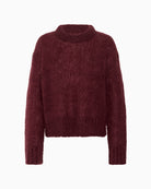Front view of burgundy mohair-blend jumper by Part Two with relaxed fit and round neckline