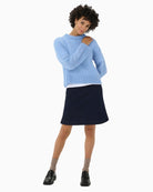 Part Two pale blue knit styled with casual jeans for daytime wear