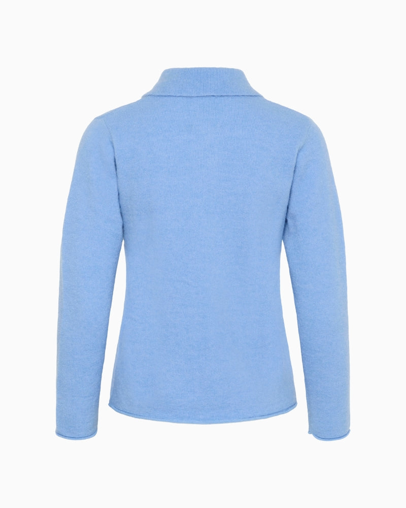 Back view of blue mohair wool blend jumper