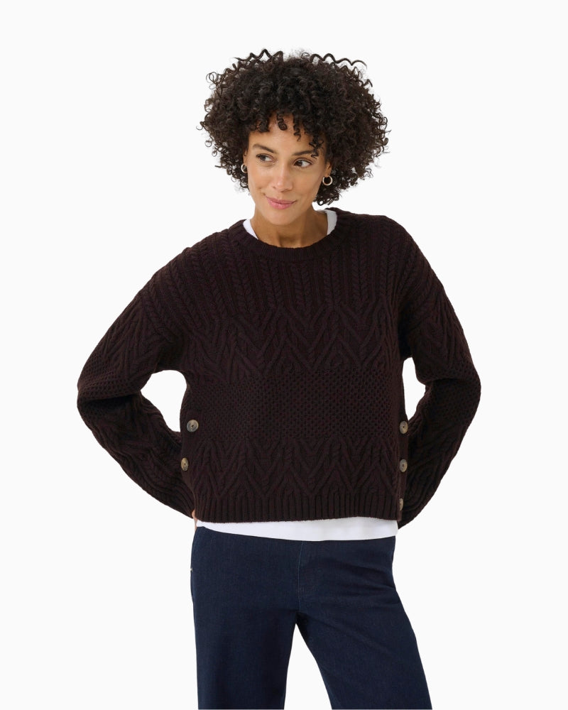 Chunky textured knit pullover by Part Two in wool blend with side buttons
