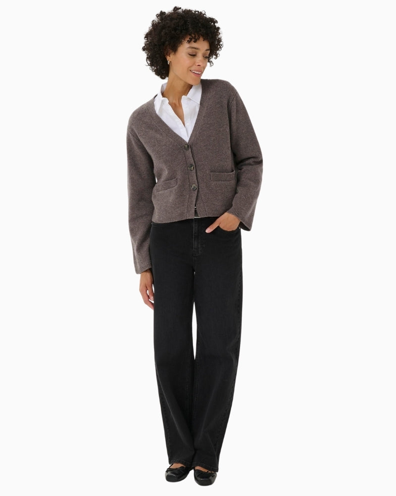 SvevaPW cardigan layered over dress, showcasing casual, cosy styling