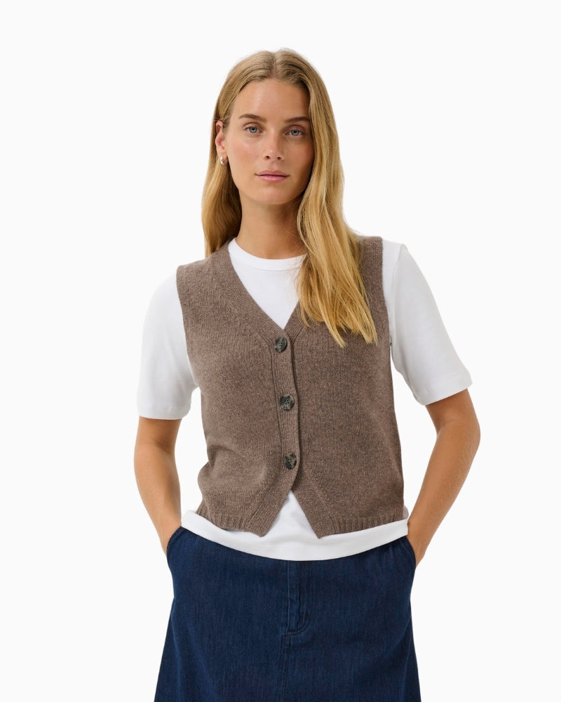 Wool knit waistcoat by Part Two with V-neck and button front