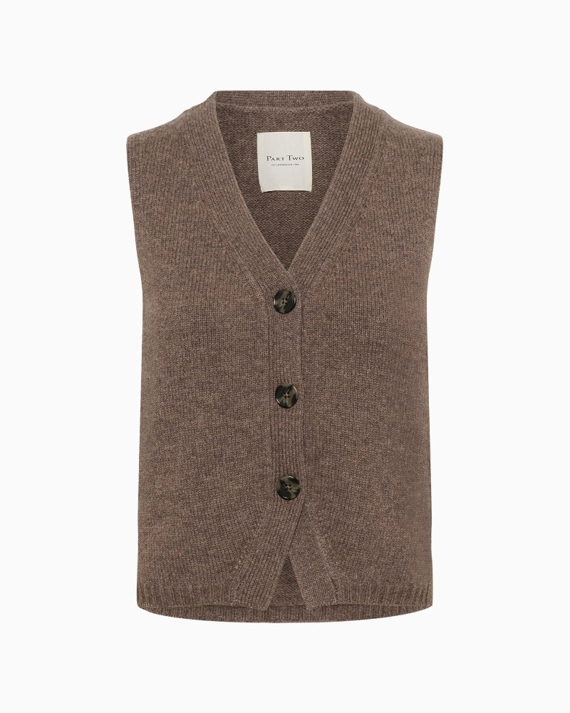 Wool knit waistcoat by Part Two with V-neck and button front