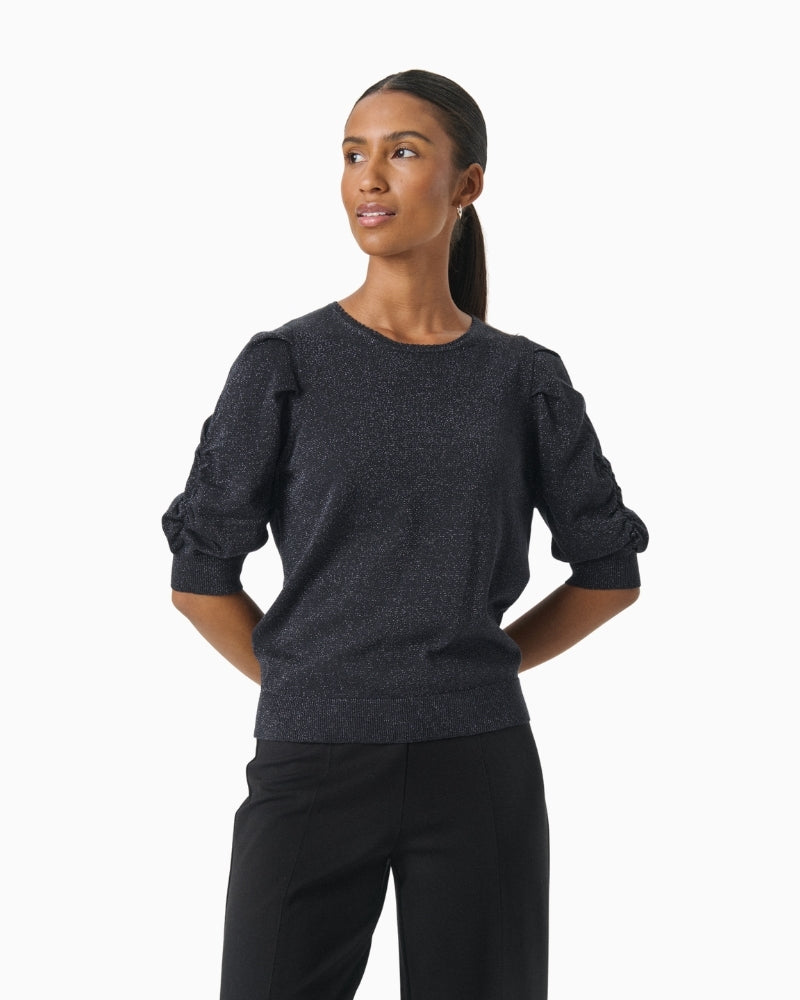 Part Two Varaia grey top with short sleeves and regular fit