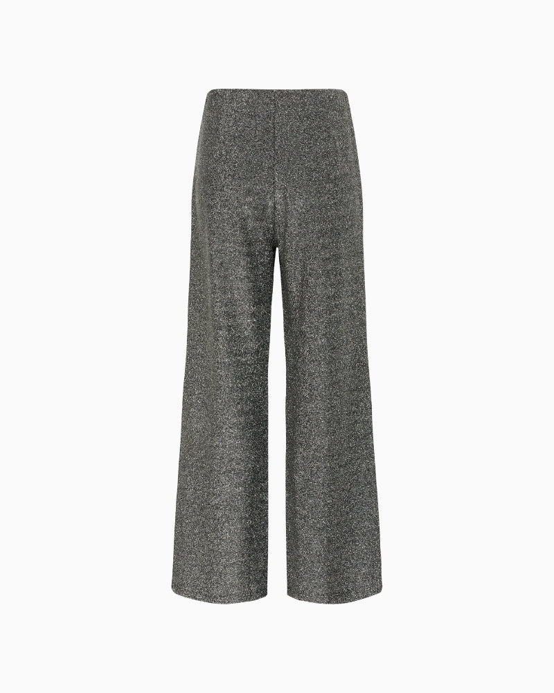 Back view of Part Two shimmer trousers with clean finish