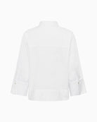 Back view of striped cotton shirt with dropped shoulders and soft structure