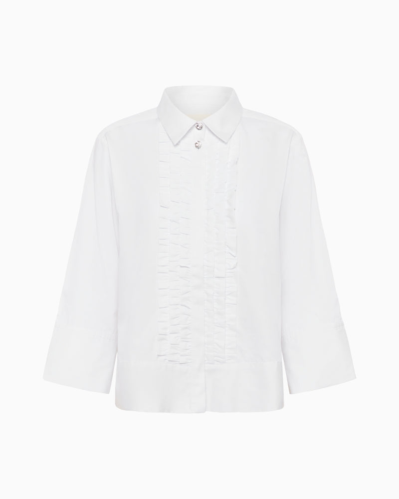 Front view of white striped VinnyPW shirt by Part Two in organic cotton