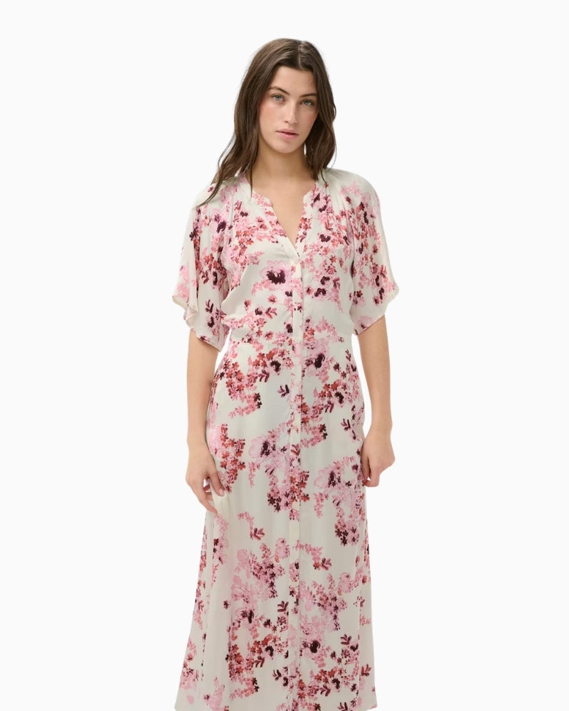 Part Two AlajaPW Dress Pink Shadow Flower Print close up view on model