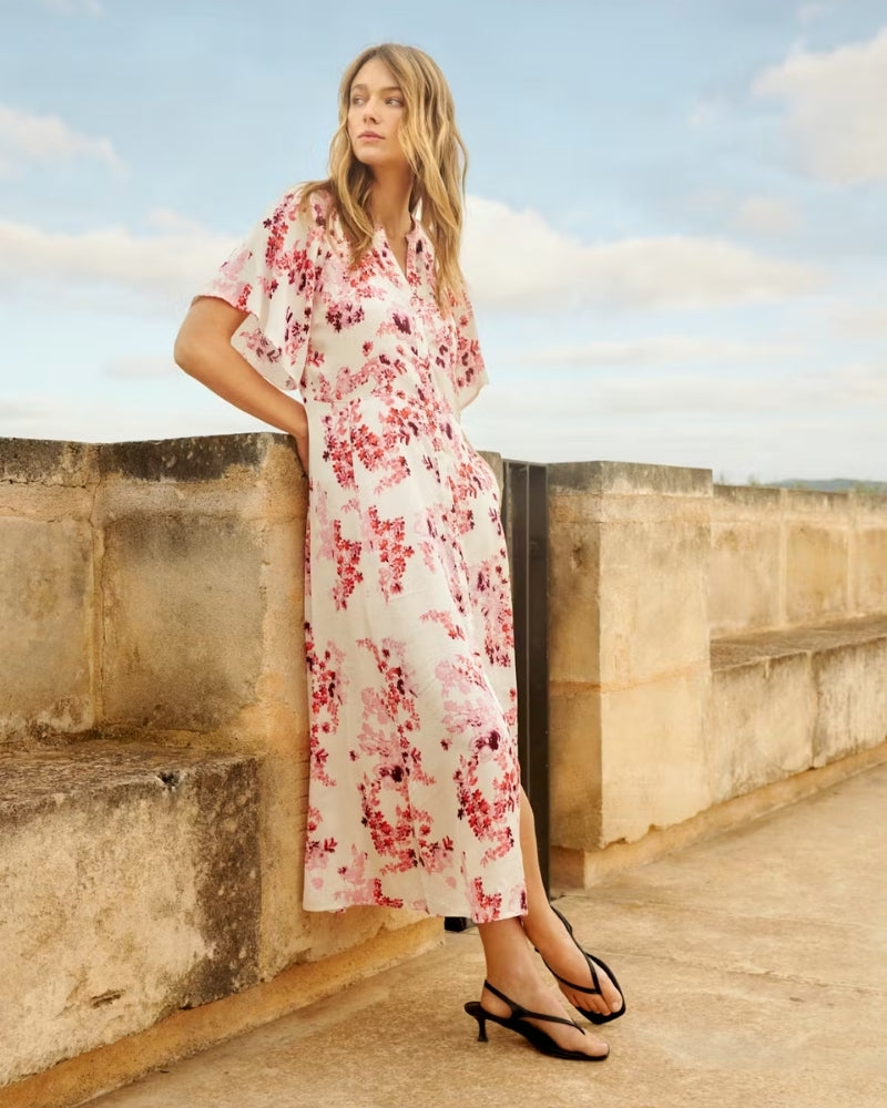 Part Two AlajaPW Dress Pink Shadow Flower Print side view on model