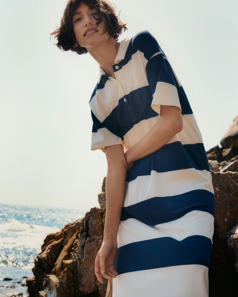 Part Two AlisePW Dress After Midnight Stripe model by the sea