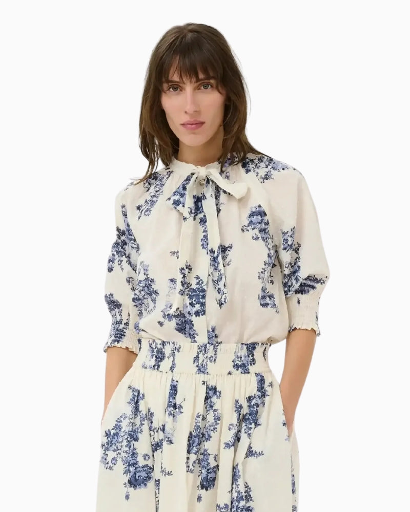 Part Two AlmeraPW blouse blue white front view