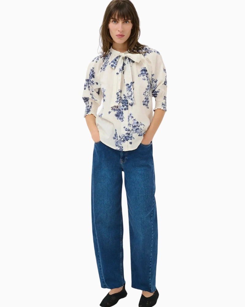 Part Two AlmeraPW blouse blue white full front view