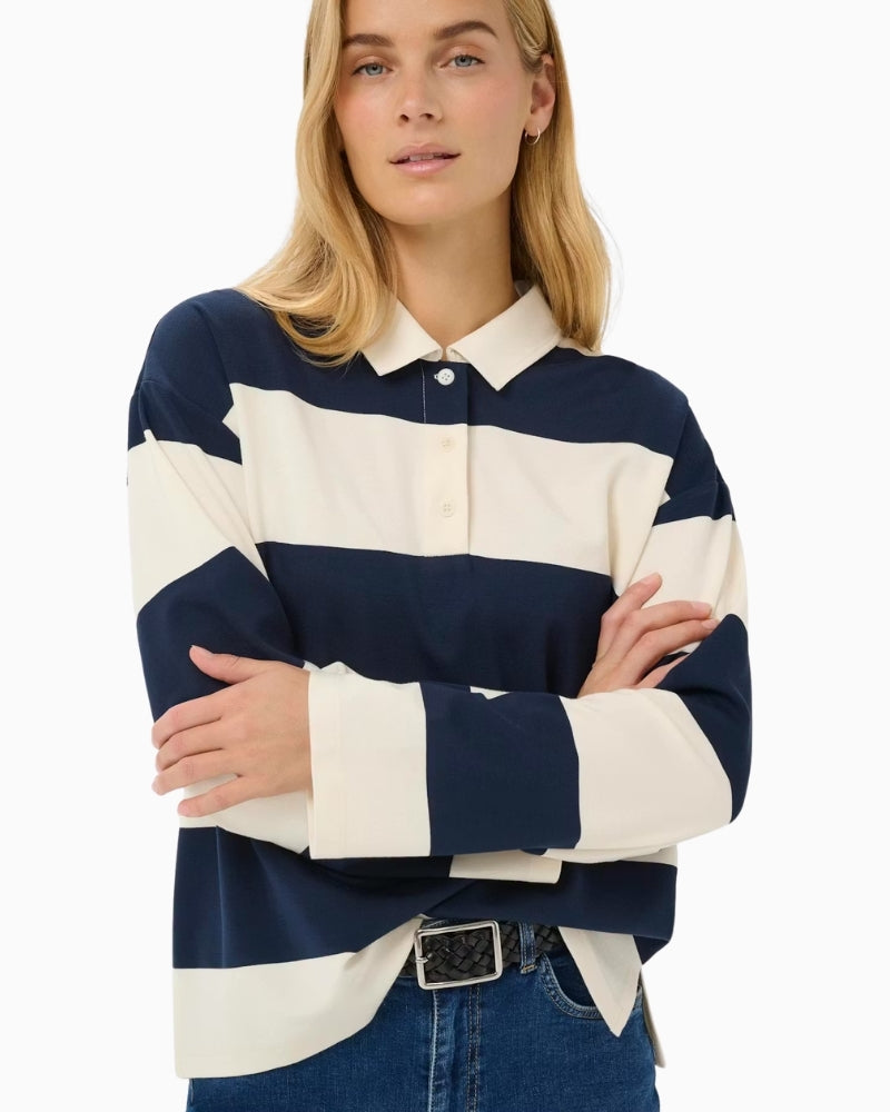 Part Two AmariPW Poloshirt After Midnight Stripe full outfit view