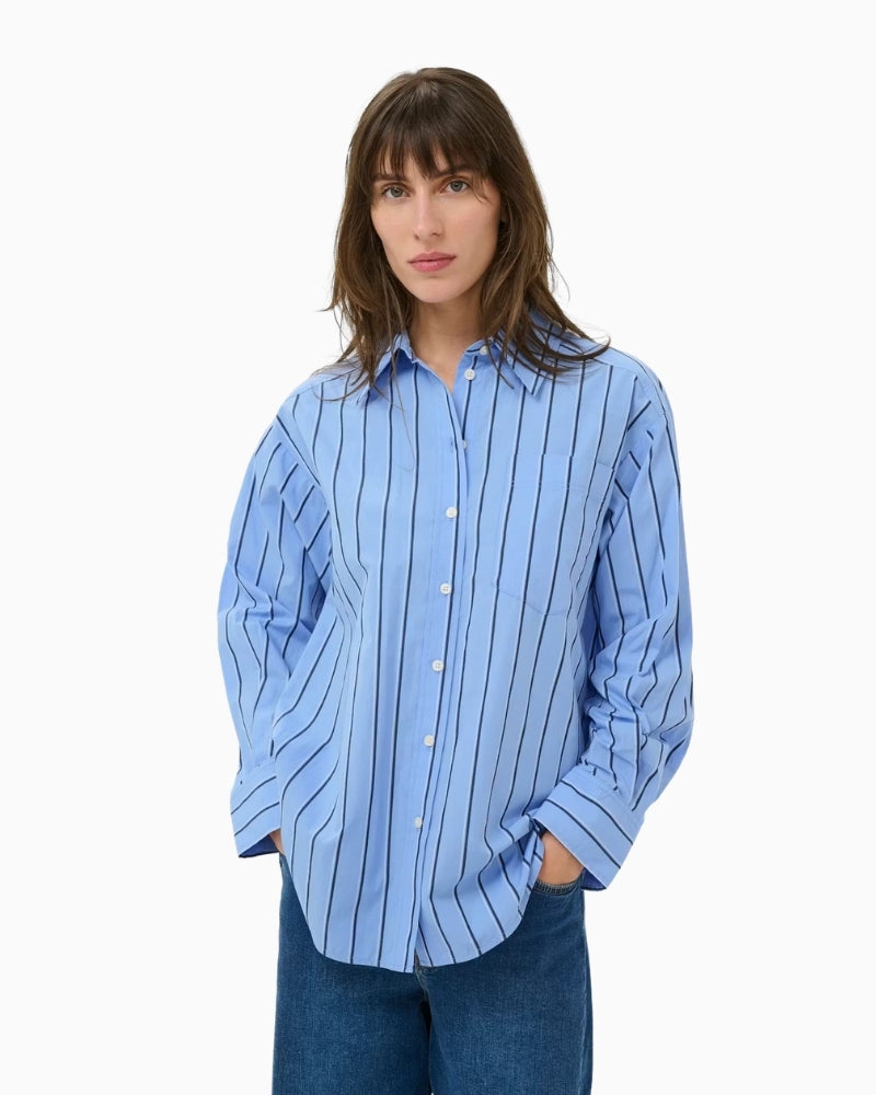 Part Two AnabellaPW Shirt Blue Stripe front view on model