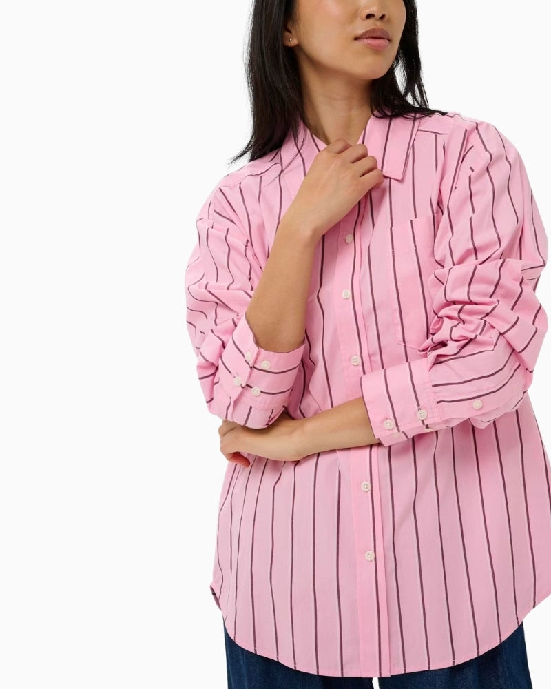 Part Two AnabellaPW Shirt Pink Stripe close up view on model