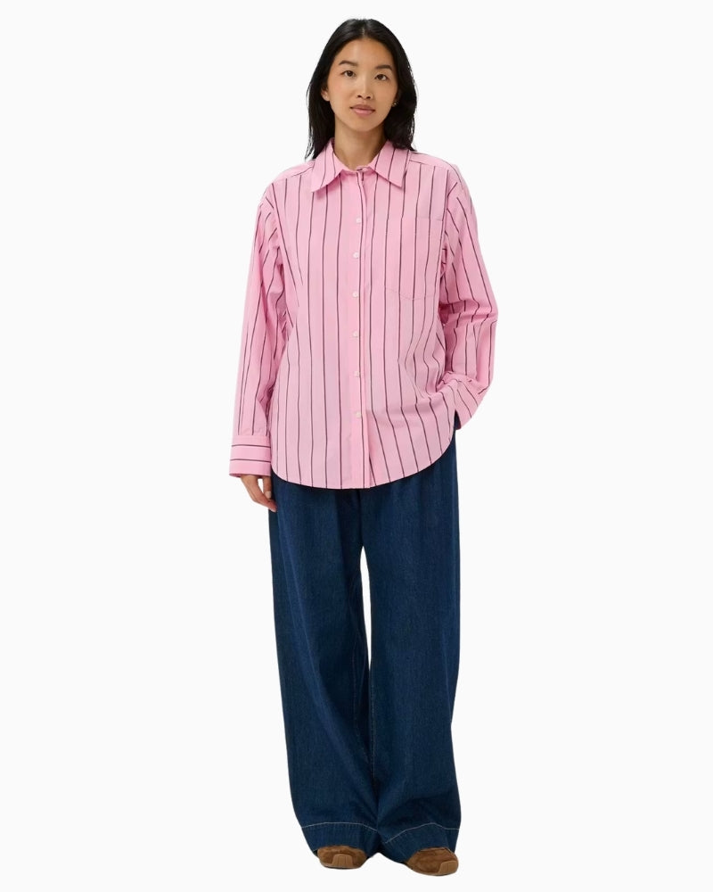 Part Two Anabella Shirt Pink Stripe full length outfit view on model