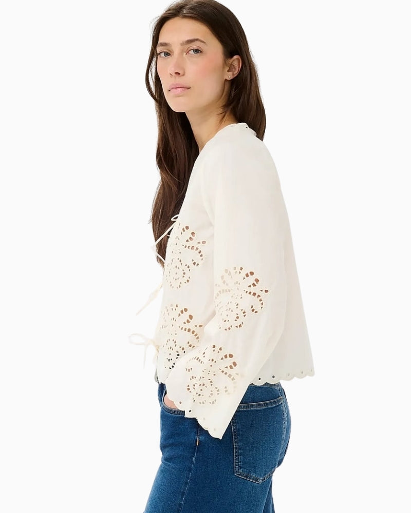 Part Two Anamaria blouse cream long sleeve with scalloped hem