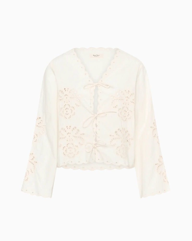 Part Two Anamaria cream broderie blouse front view